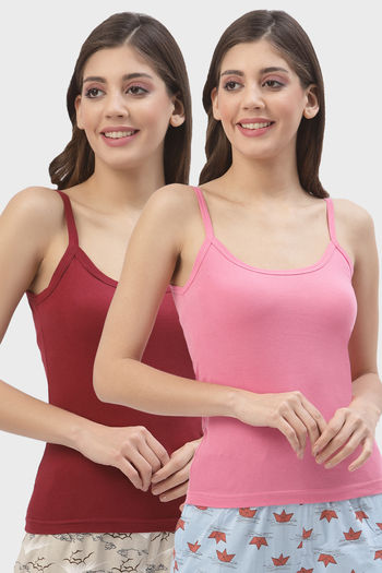 Buy Floret Cotton Camisole (Pack of 2) - Maroon Pink